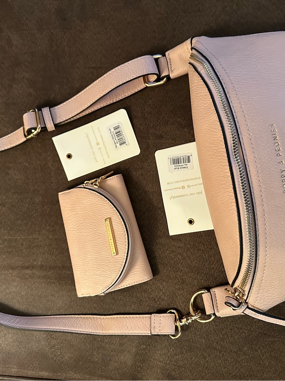 Poppy & Peonies Blush Leather Crossbody Belt Bag & Margaux Wallet